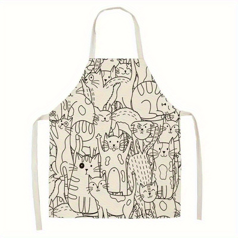 E-shop Einfache Küchenschürze im Tier-Strichmännchen-Stil bedruckt, niedliches Kätzchen, strapazierfähige ärmellose Kochschürze 55x68cm, Unisex