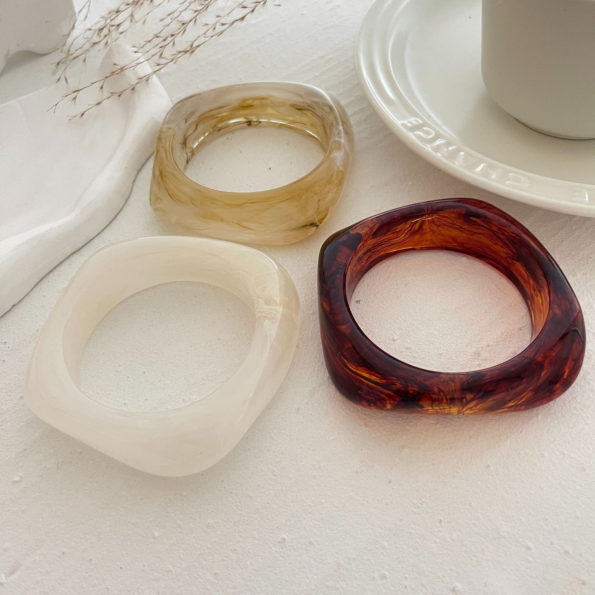Retro Irregular Ombre Acrylic Bracelets Set - 3pcs