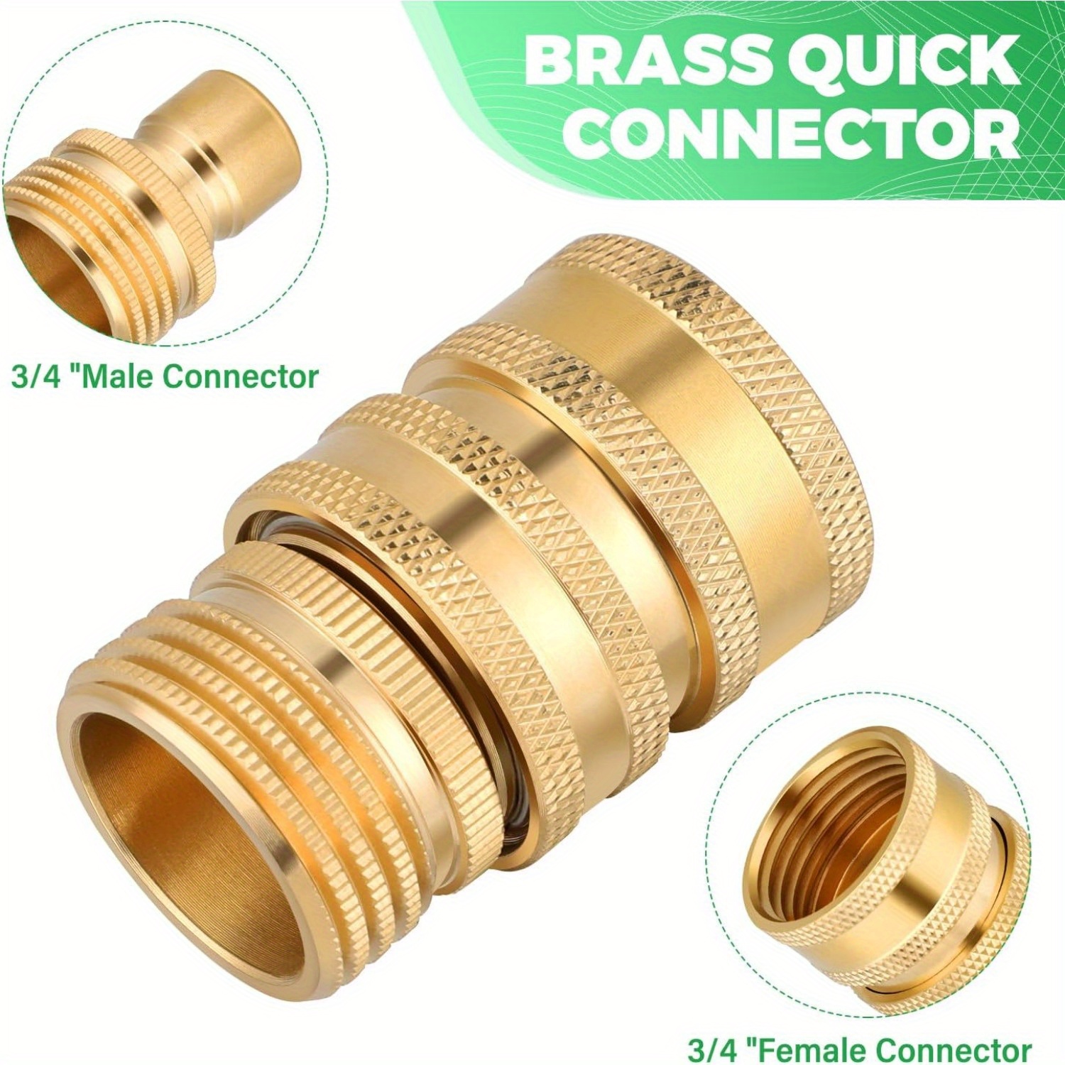 3/4″ Solid Brass Garden Hose Quick Connector Set – Female And Male Connectors, Heavy Duty