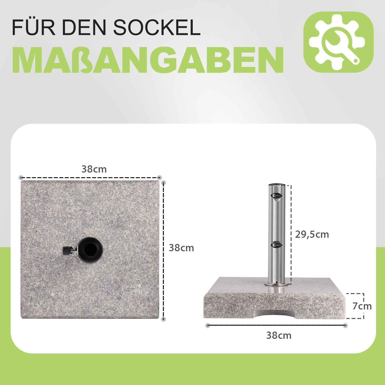 Image of Granite Parasol Base 25kg Heavy Duty-stainless Steel Umbrella Stand For 22-38mm Poles -outdoor Garden Patio Balcony Anti-slip Half Base-weather-resistant Square Granite Sockel 45x22.5cm
