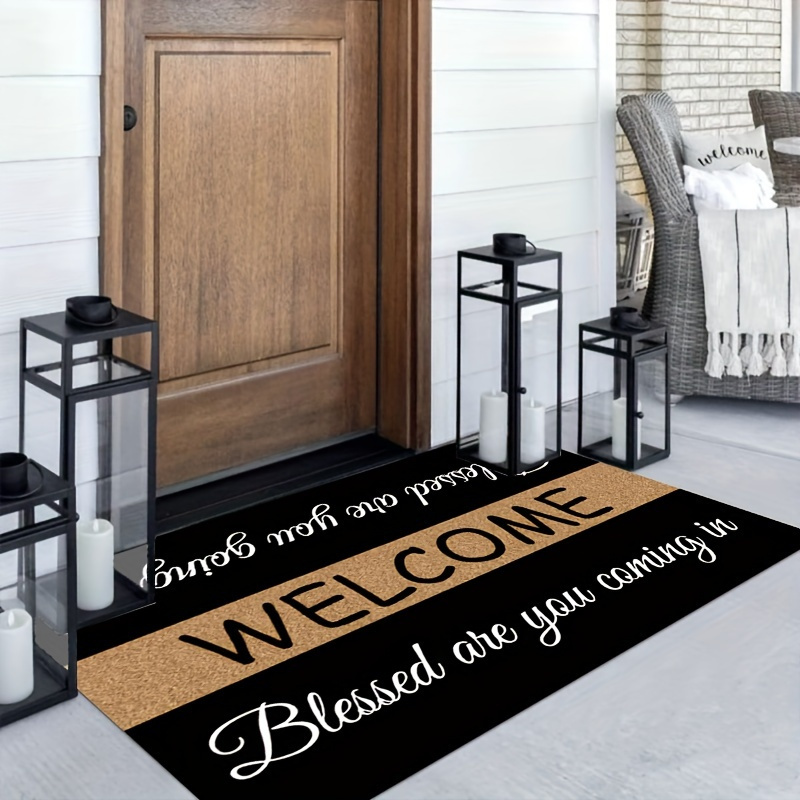 

1pc Welcome Polyester Door Mat - Stain Resistant, Lightweight, Machine Washable, Knit Fabric, For Bedroom, Living Room, Kitchen, Bathroom, Outdoor Use, Rectangular Striped Pattern