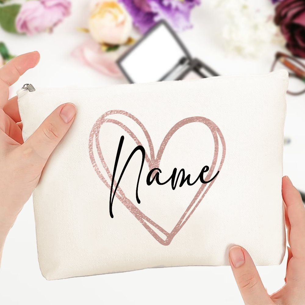 

Custom Name Heart Makeup Bag, Personalized Makeup Bag With Name, Bridesmaid Gift, Girlfriend's Gift, Gifts For Women, Valentine's Day Gift, Gifts For Mom And , Canvas Cosmetic Bag For Wedding Gift