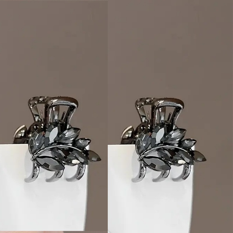 TEMU 2pcs Black Rhinestone Mini Claw Clips Dark Style Bow And Leaf Side Hair Clips Exquisite Bangs Hair Clip Hair Additions
