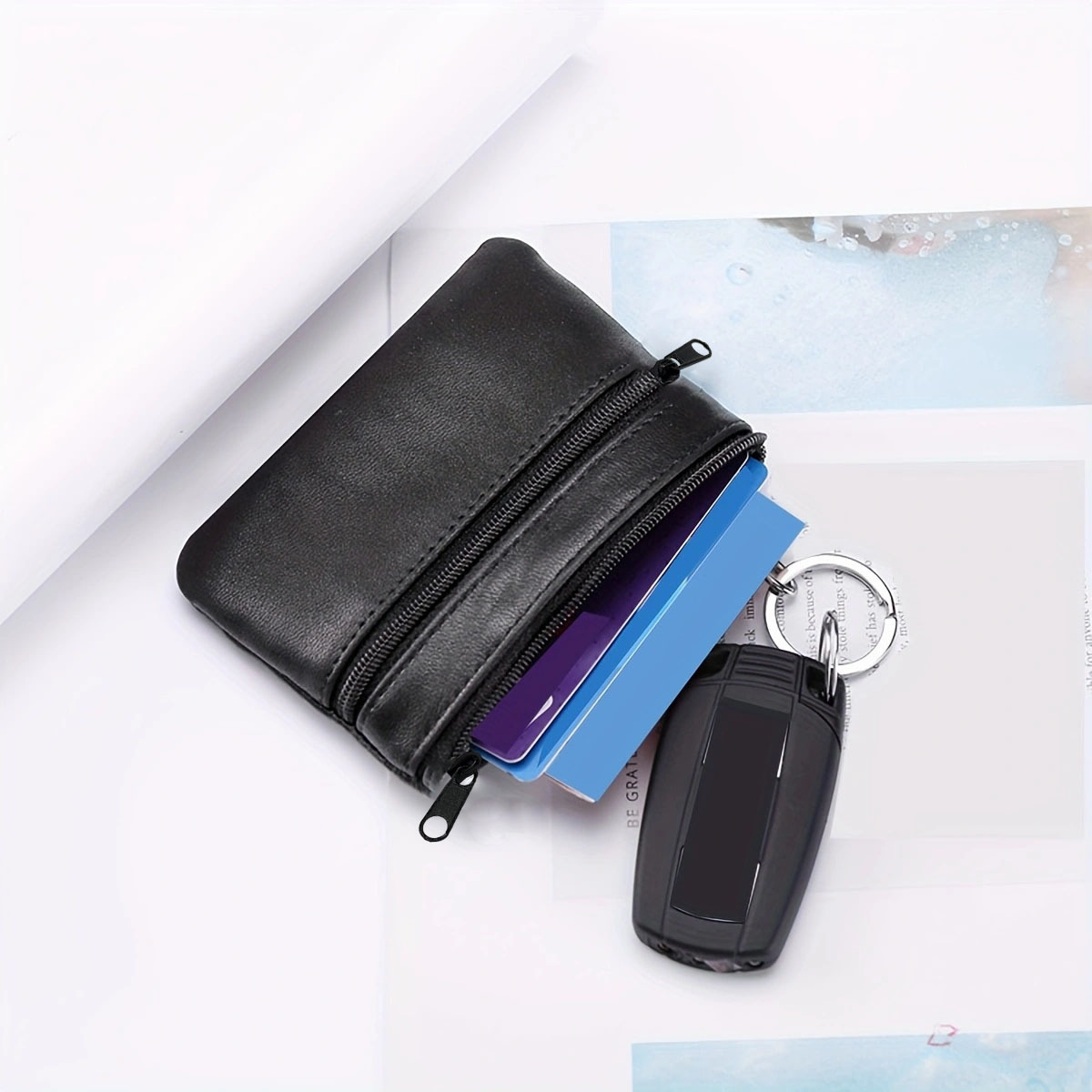 Image of Black Zipper Portable Wristlet For , Key Pouch, Coin Purse, Card Holder, Coin Purse, 1-pack