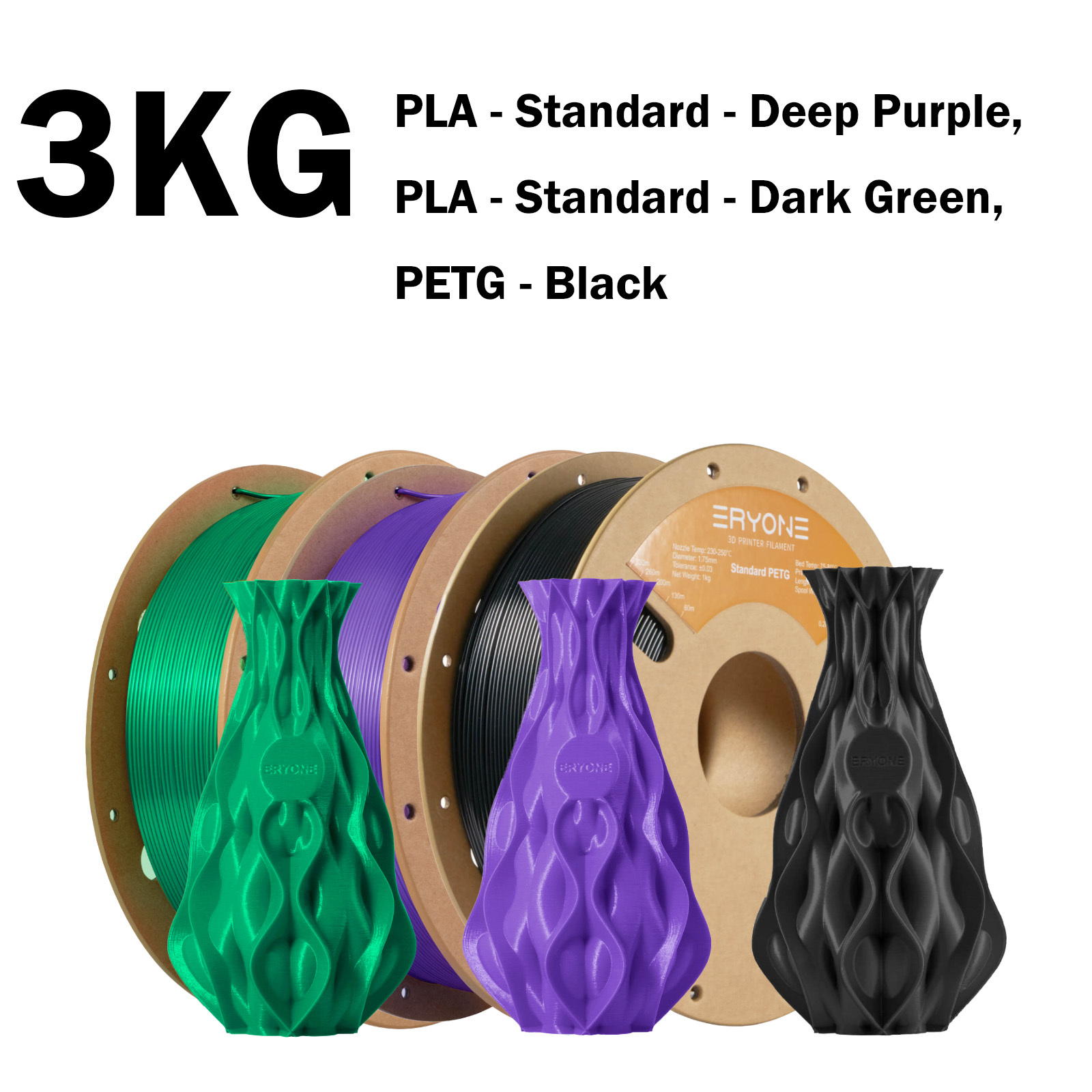 Eryone 3kg Pla & Combination 3d Printing Supplies Filament For 3d Printer, 1.75mm +/ -0.03mm Multiple Color Combinations Easy & Transition
