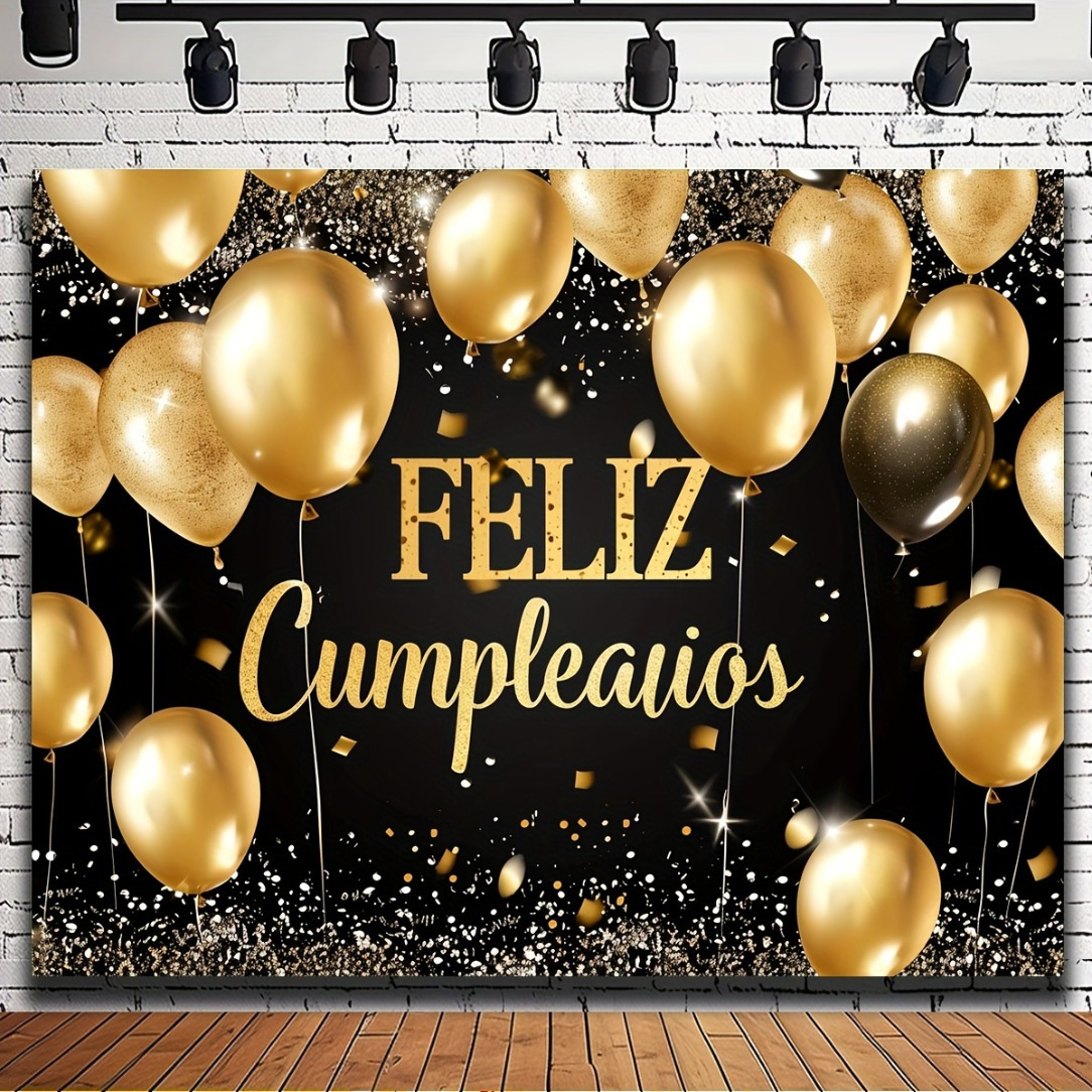 

1pc Polyester Banner, Party Decoration Backdrop, Elegant Black And Golden Theme, Fit, With No Electricity Needed For Men And Women, Birthday Photography Background