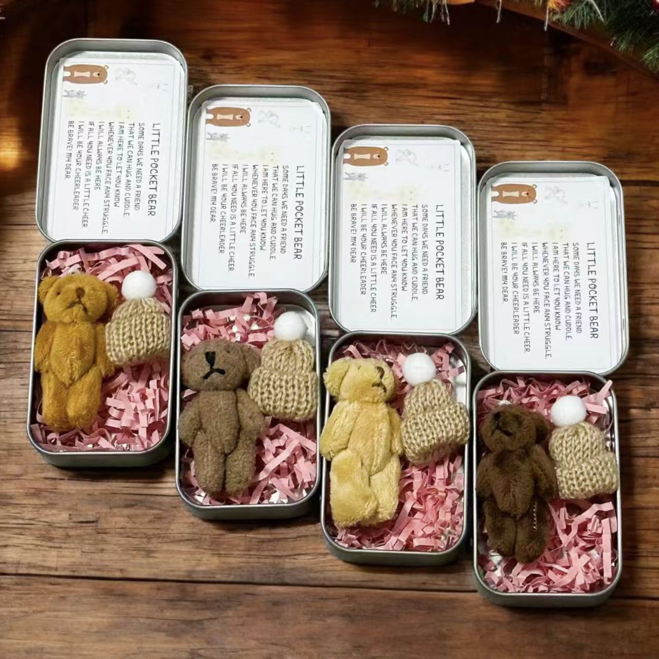 plush bear tin box set   plush teddy bear and emotional support greeting card adorable cartoon design with card and hat perfect encouragement gift for   teddy bear party party favor bag christmas gift thanksgiving gift