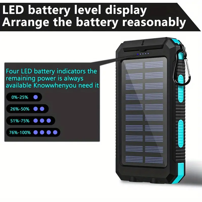 solar charger 39800mah solar charger power bank portable solar phone battery panel charger qc3 0 dual usb port battery pack charger portable for all cell phones electronic devices long lasting travel camping led flashlight for festival Product details 2