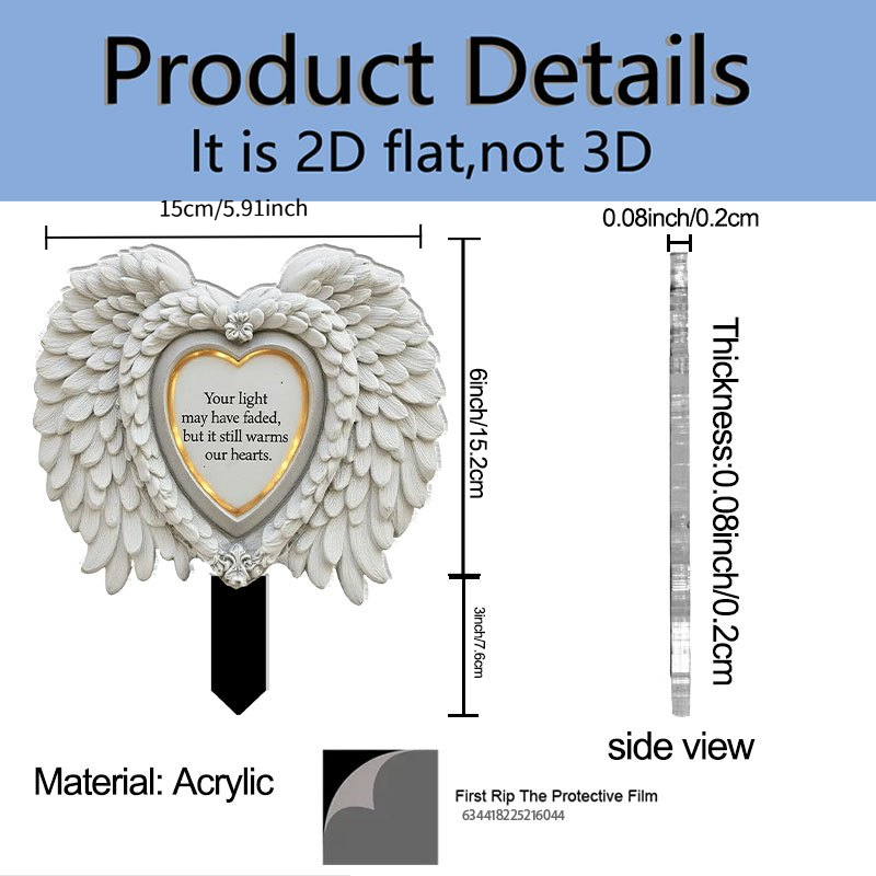 TEMU 2d Flat, [2d Flat] 2d Flat, 1pc 2d Flat Floral Acrylic Garden Stake With A Pointed Heart-shaped Frame And Wings, Adds Charm To Outdoor