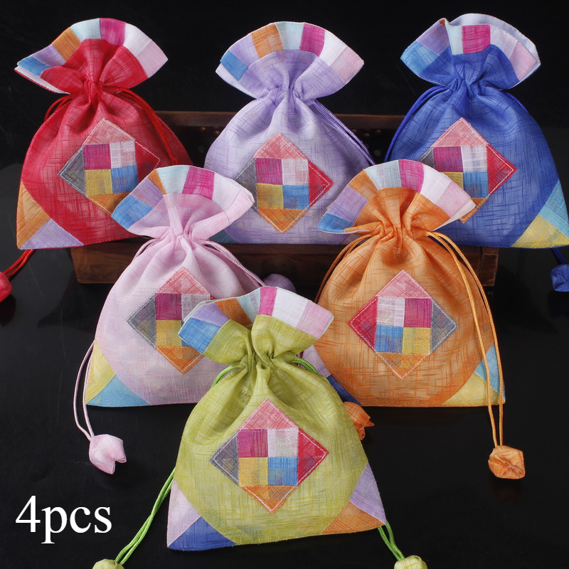 TEMU 2pcs/4pcs Korean-inspired Ethnic Style Storage Bags - Vibrant Geometric Pattern Drawstring Organizer Pouches For Holiday Gifts, Home Decor &