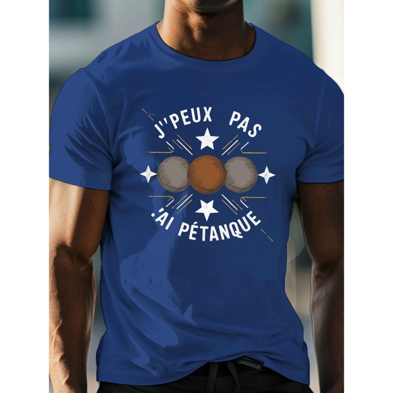 

T-shirt décontracté à col rond pour homme avec géométrique "Je ne pas, j'ai un réservoir", tissu tricoté 100% polyester, légèrement extensible, coupe régulière, haut d'été léger - 150gsm