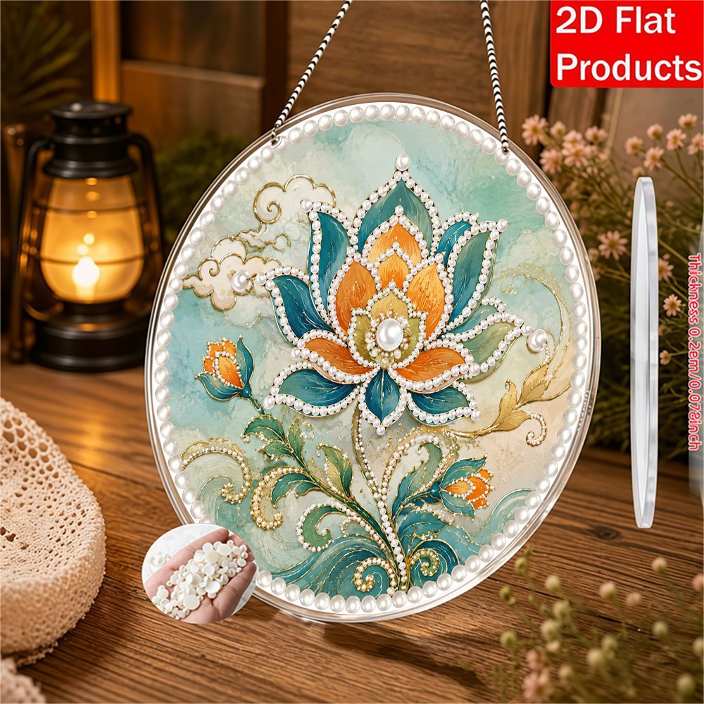 DIY Acrylic Pearl Drill Pendant Kit, Chinese-Style Lotus Pattern