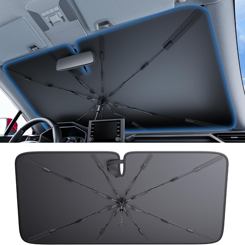 TEMU 2025 Car Windshield Sun Shade [100% Sun Block, 4th-gen Cooling Tech] Reflective Heat Insulation, Portable Foldable Front Window Sunshade Umbrella For Sedans/ Suvs - Universal Fit