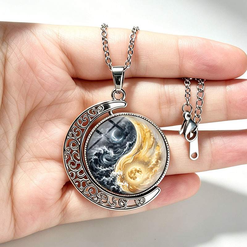 3pcs Yin Yang Necklace Earring Set with Moon Design