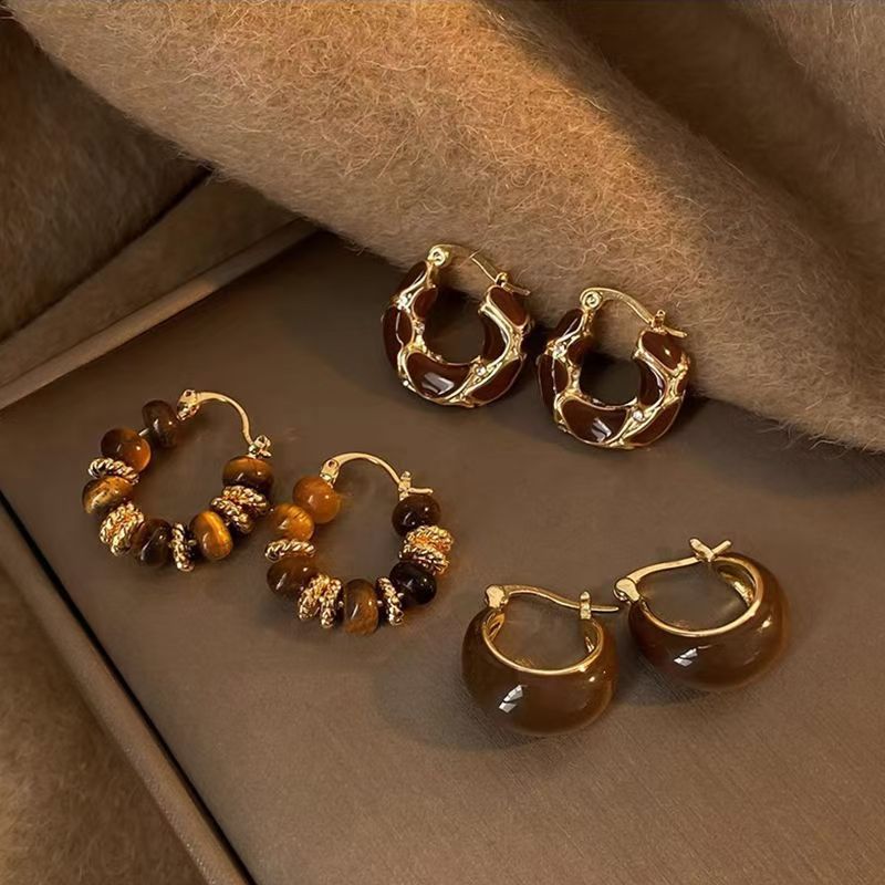 TEMU 6pcs Manfanst Bohemian Chunky Hoop Earrings Suitable For , Eye Bead & Amber Resin Hoops, -free Ear Gift For Parties, Weddings, Daily Wear -