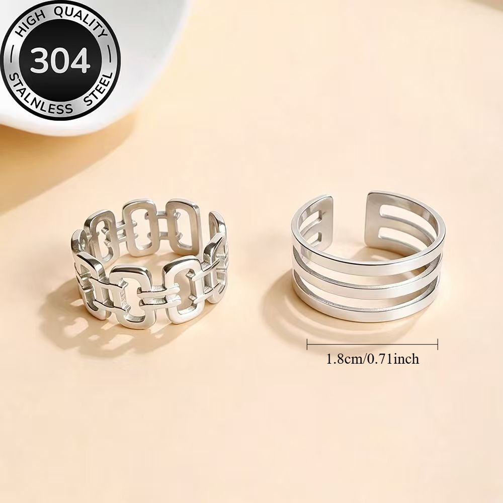 2pc Golden Stackable Open Ring Set, High-Quality Stainless Steel