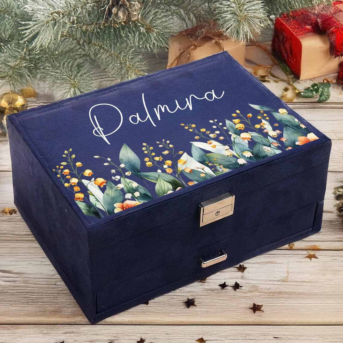 Elegant Floral Jewelry Box with Custom Name, Gift Organizer