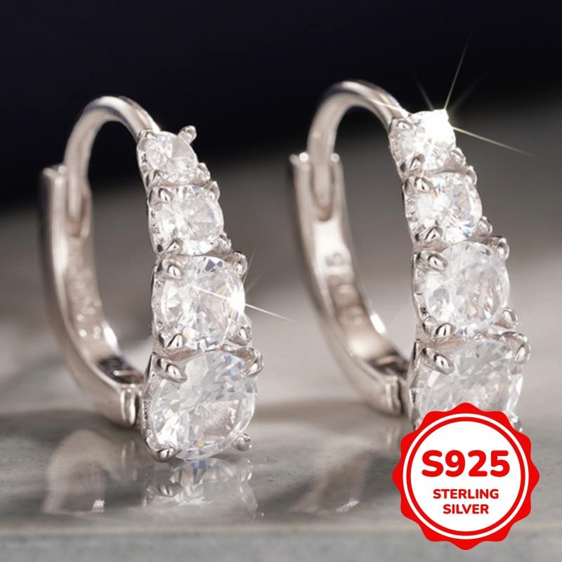 Synthetic Zirconia Hoop Earrings in 925 Sterling Silver