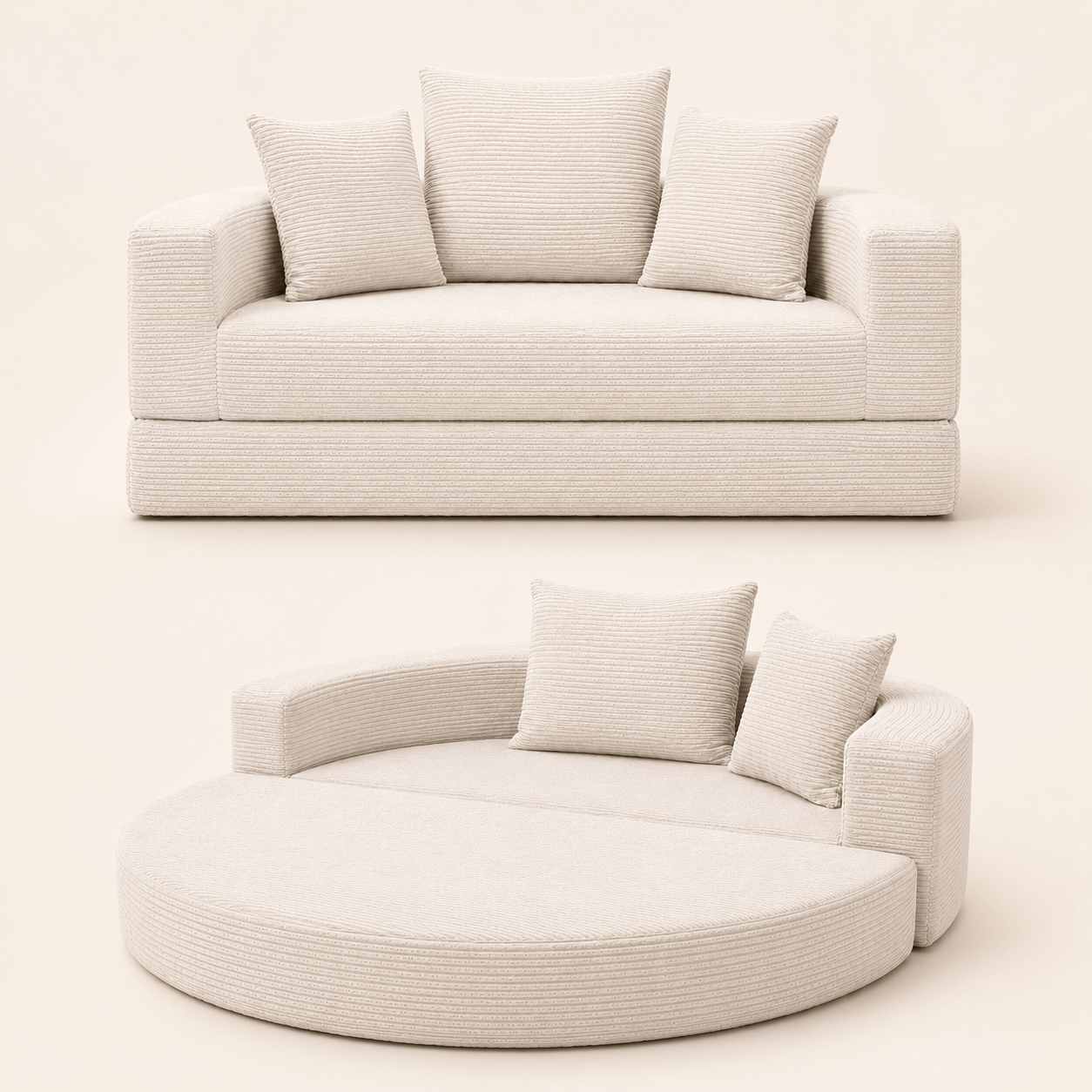 175cm Oversized Round Sleeper Sofa Bed - Convertible Chaise Lounge Chair With Foam, Modern Bohemian Corduroy Cloud Couch Suitable For Living Room & Guest Bed, (assembly-free Suitable For Small Spaces)