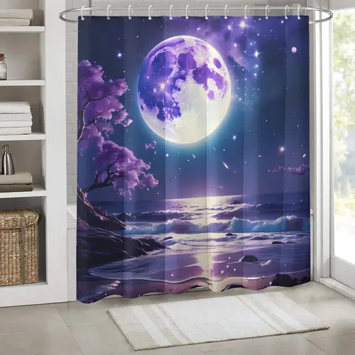 1pc mystical shower curtain with hooks starry sky waves and magical night design 72x72 inch polyester fabric bathtub or bathroom decor