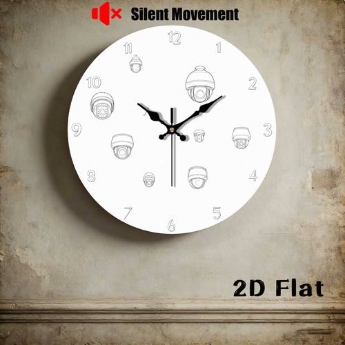 1pc modern minimalist wall clock with surveillance camera battery free operation suitable for home office bedroom living room study uv printed round clock with camera pattern for spaces battery free