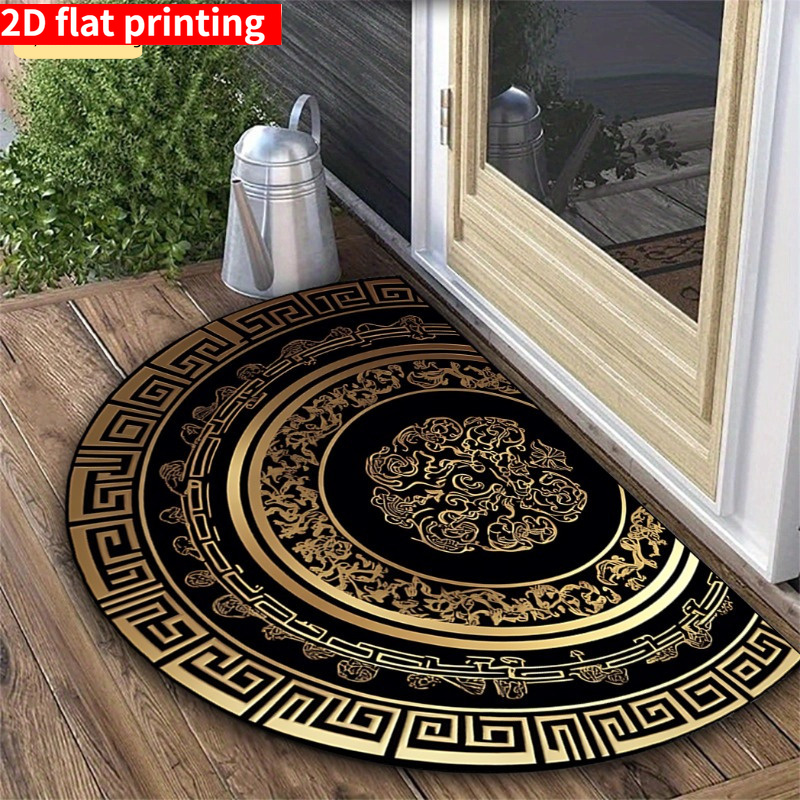 TEMU 2d Flat Printing, 1pc Luxurious Key Pattern Half-round Doormat - Machine Washable, Suitable For Indoor/outdoor Office Entrance Mat, Indoor