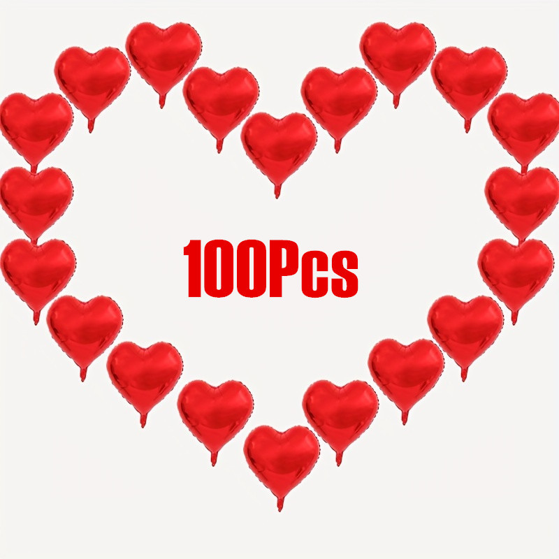 

100pcs 10-inch Heart Foil Balloons - Valentine's Day, Birthdays, Engagements & Anniversaries - Ideal For Party Decorations &