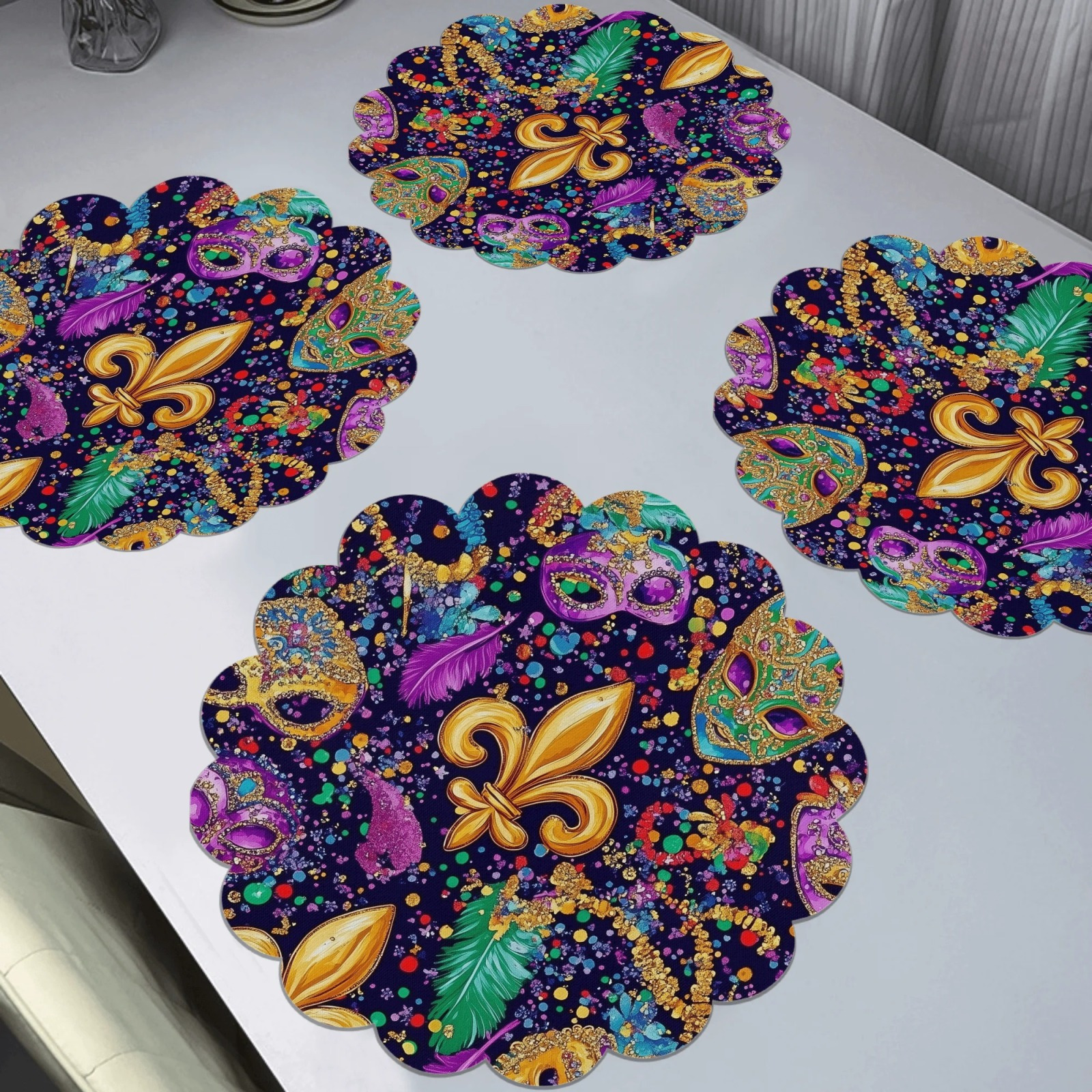 

4pcs Vibrant Mardi Gras Round Placemats - Non-slip, Washable Polyester With Carnival For Dining Table Decoration - Ideal For & Party Decor, Party Decorations