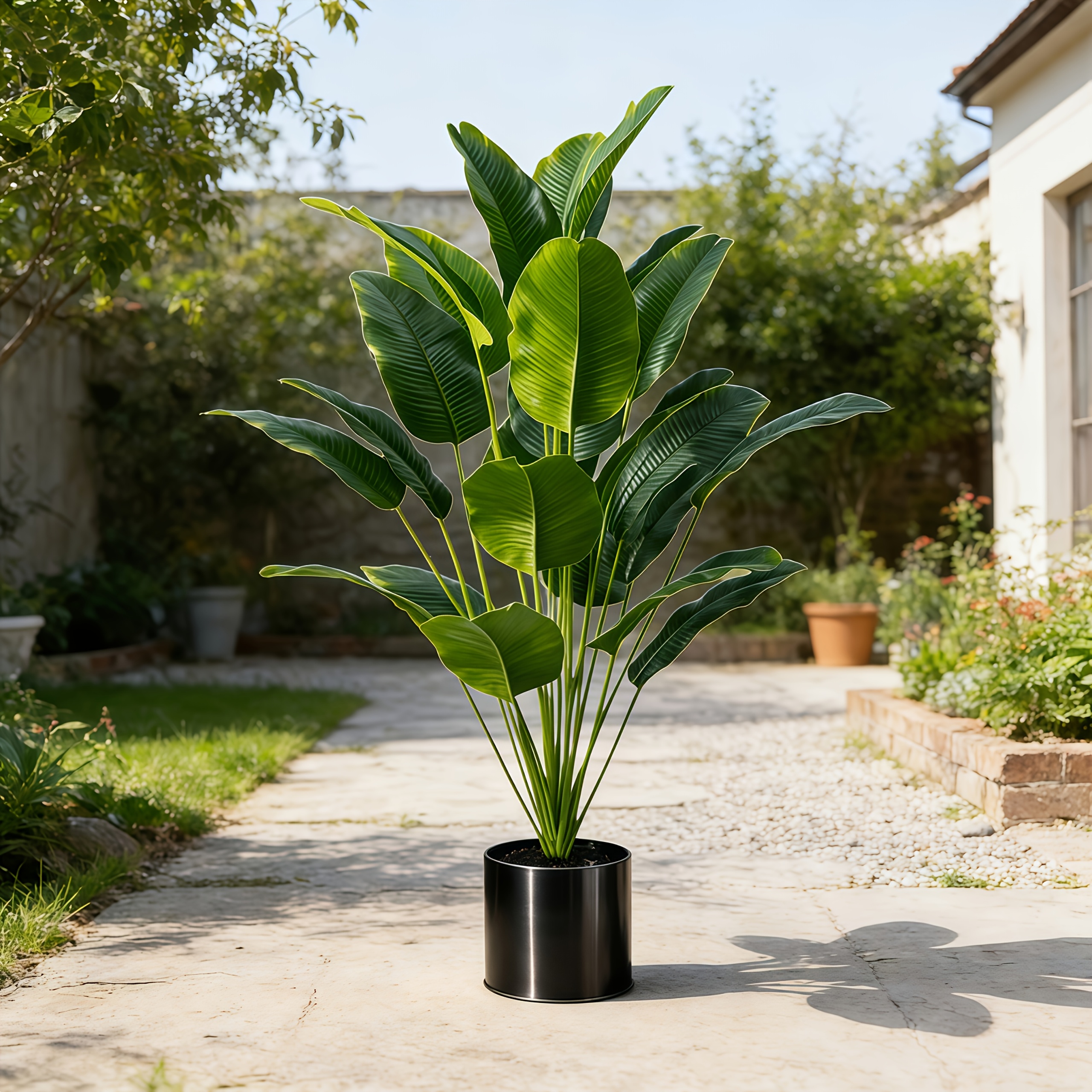 1 Extra-Large Outdoor Artificial Green Plant - Loose Palm Tree for Wedding Garden Modern Decor, Maintenance-Free Four-Season Evergreen Wealth Tree Artificial Plant | Pothos Evergreen Potted Plant, Large Leaf Decorative Tree for Home and Office