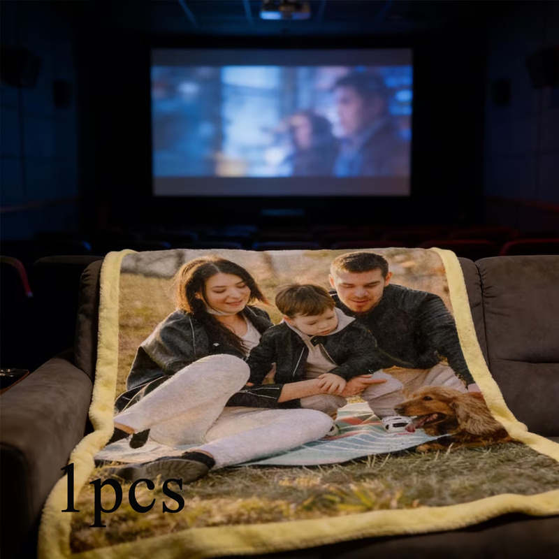 TEMU 1pc Custom Photo Flannel Blanket, Self- Picture Customizable Photo Blanket, Personalized Blanket, Suitable For Office , Christmas, Holiday,
