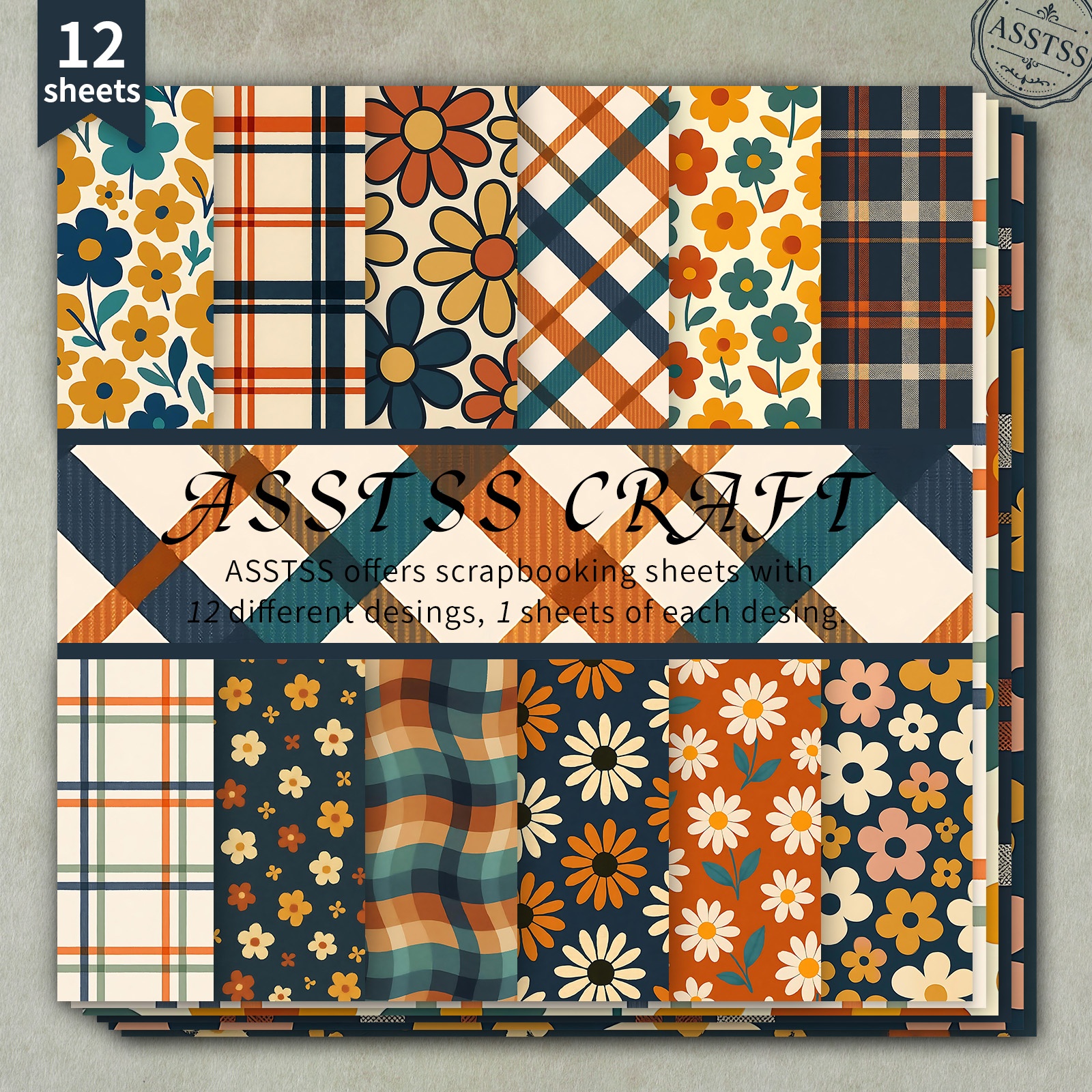 TEMU Bloc de papier épais pour scrapbooking ASSTSS de 12 feuilles, adapté au journaling, au collage et aux loisirs créatifs - Papier cartonné vintage