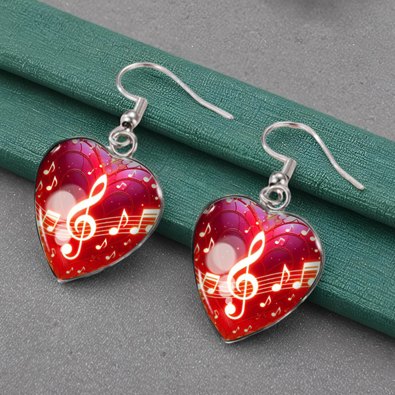 TEMU 1 Pair Earring Glass Dome Jewelry Heart Shape Earrings, Without Battery