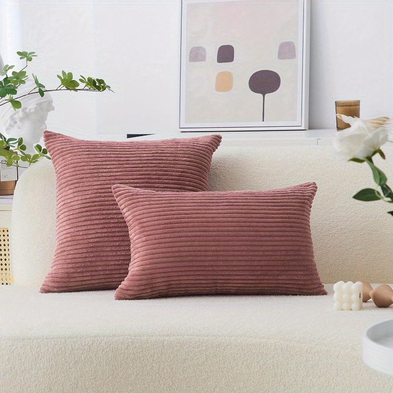 large 26x26 inch euro pillow covers soft corduroy like texture cushion shams in   pink square decorative throw pillow cases for living room bedroom patio sofa   home decor gift patio decoration   accent textured fabric striped design hand washable gift   Product details 4
