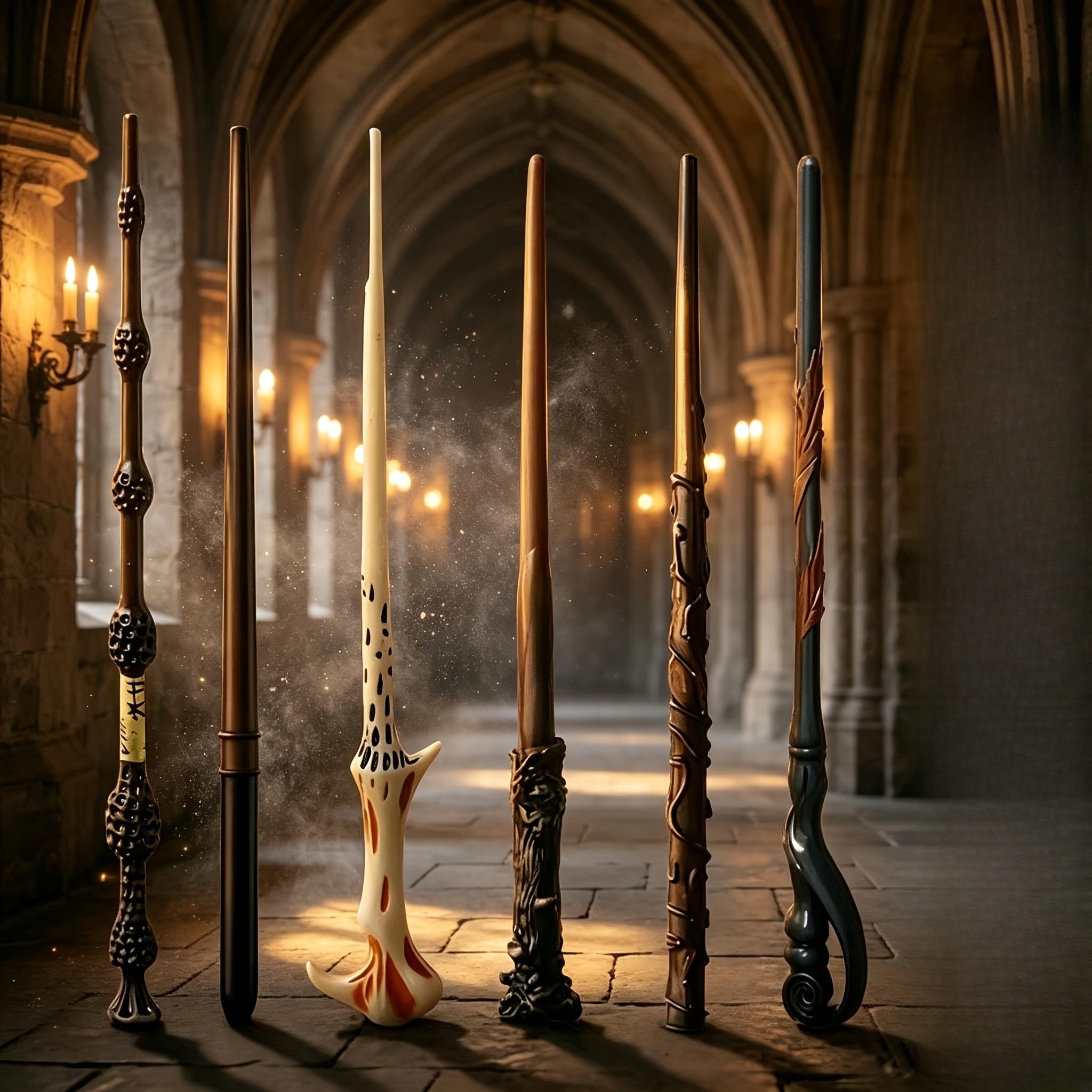 TEMU 6pcs Wb Harry Potter Suitable For Halloween Cosplay, Role-play Props, Themed Party Decorations - Vintage Wand Collectibles With Iconic Wb, For