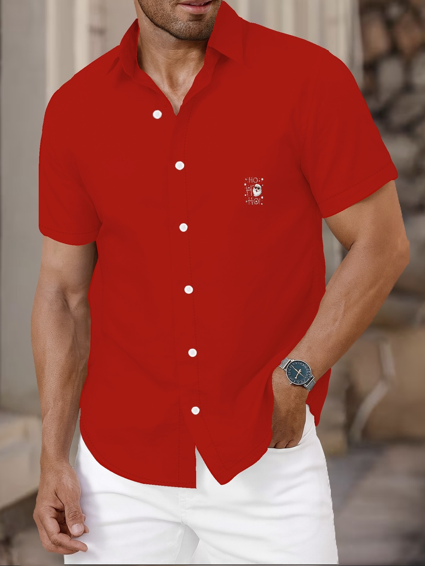 men's burgundy dress shirt short sleeve KILCOY | Mens Half Button Short Sleeve Work Shirt main image 0