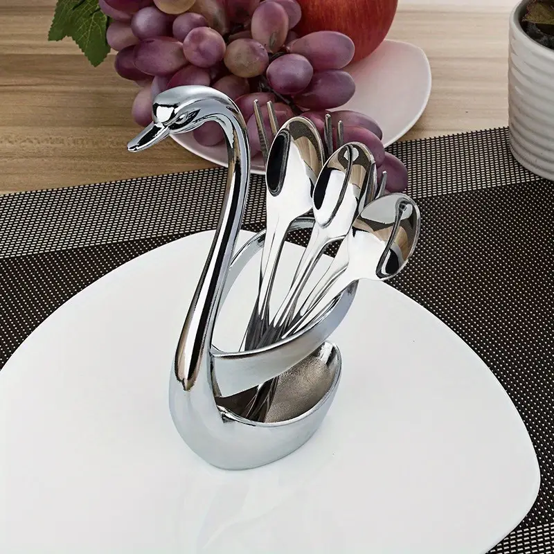7pcs elegant swan shaped stainless steel cutlery holder set spoons rust proof suitable for kitchen and restaurant use swan coffee spoon home supplies tableware fruit fork set Product details 3