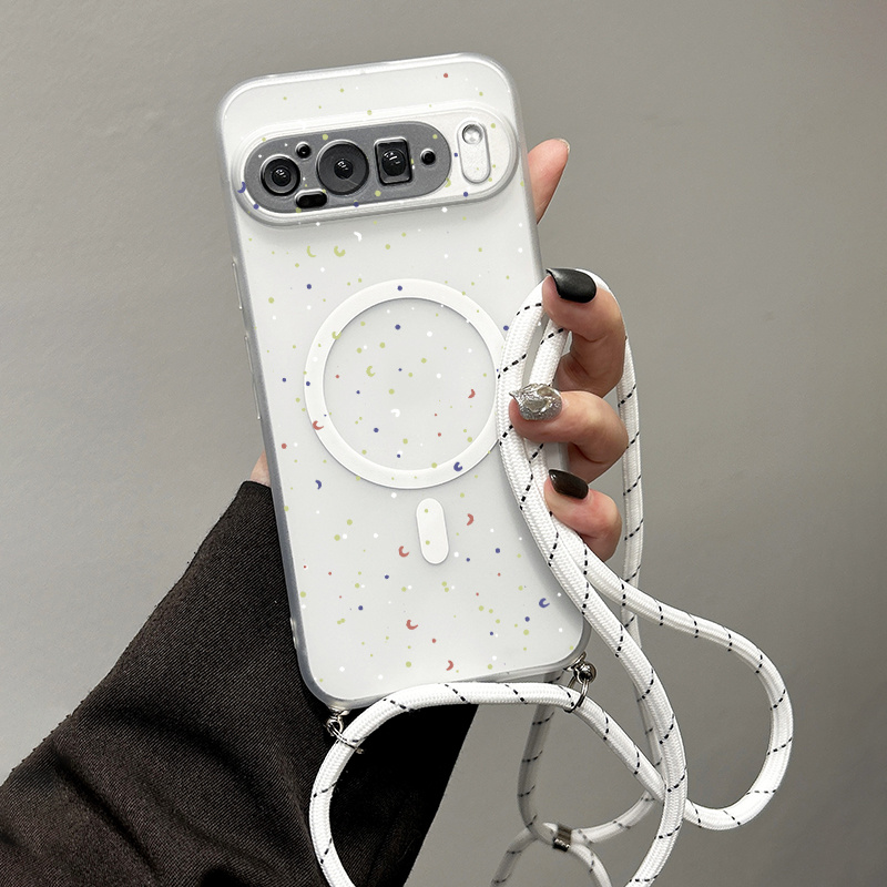 TEMU Phone Case: 1 Fashion Creative Colorful Dot Pattern Print Magnetic Tpu Soft Anti-fall Phone Case With White-gray Textured Neck Strap Compatible