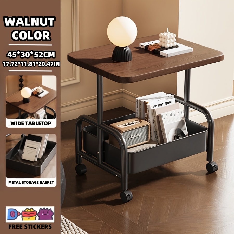 TEMU Practical Movable Side Table With Storage For Living Room, 2/3 Layers Options, Under-table Storage Sofa Table Coffee Table Side Table, Rolling