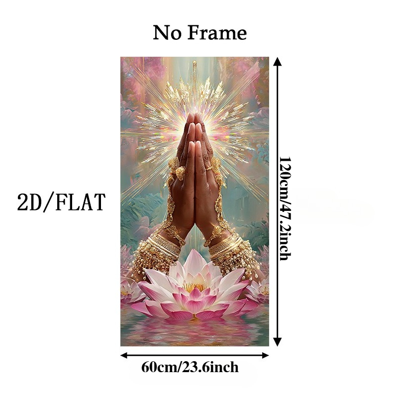 TEMU 2d Flat, 2d Flat Painting, 2d Flat Painting, Large Canvas Painting, Featuring 2d Flat Design, Depicting A Praying For Lotus, Measuring 23.6x47.2