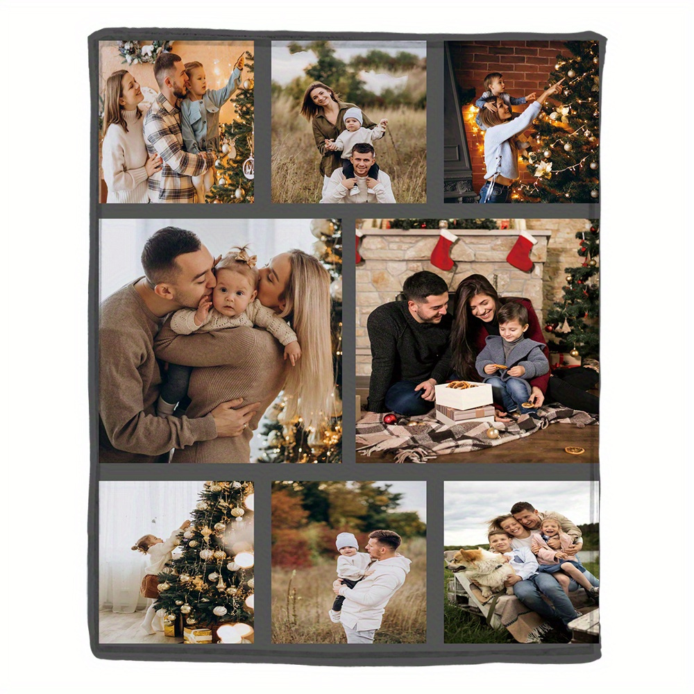 1pc cozy custom photo flannel blanket personalized picture throw for couples family soft warm memory blanket ideal for office bed sofa armchair napping camping travel machine washable     multipurpose polyester knit details 1