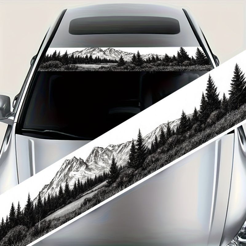 TEMU 1 stuks Opvallende Auto Zonnescherm Sticker met Berglandschap, Waterdicht en Zonbestendig, Outdoor Avontuurlijke Stijl, Geschikt voor Alle