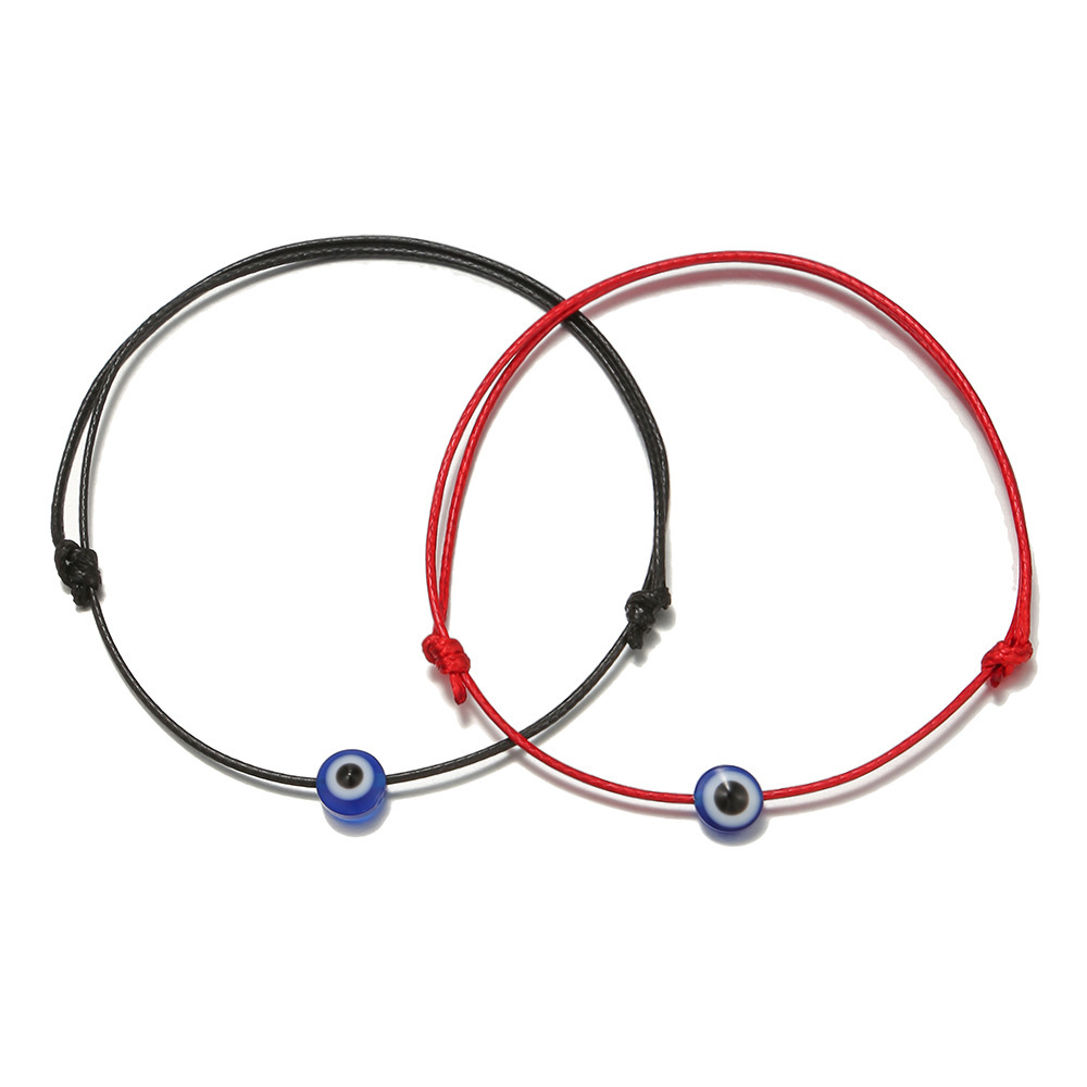 2pcs Retro Devil'S Eye Handwoven Rope Bracelet Set