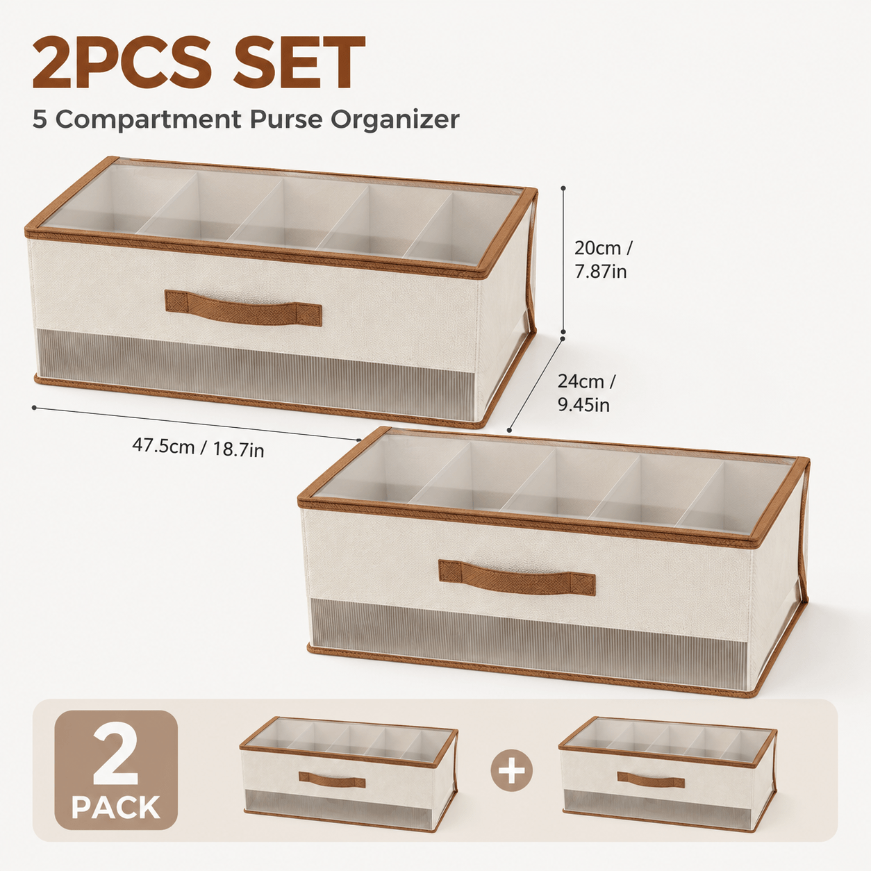 TEMU 2pcs Handbag Storage Box, Foldable Fabric Organizer With Transparent Window, Compartment Design And Carry Handle, Closet Storage Solution For