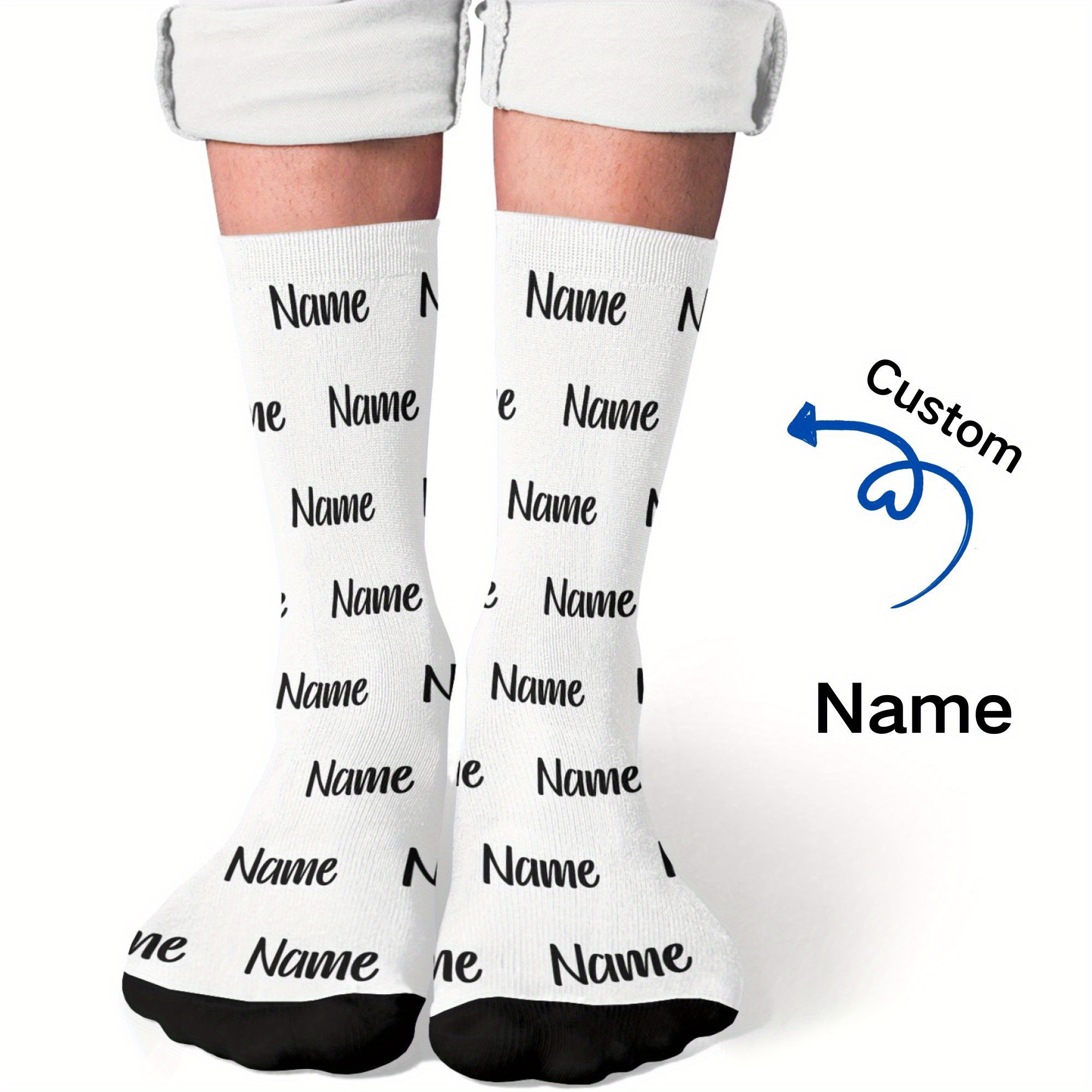 TEMU Une paire de chaussettes personnalisées, chaussettes portrait photo DIY, pour amis, amies ou , fabriquées à partir de tissu tricoté 100%, un