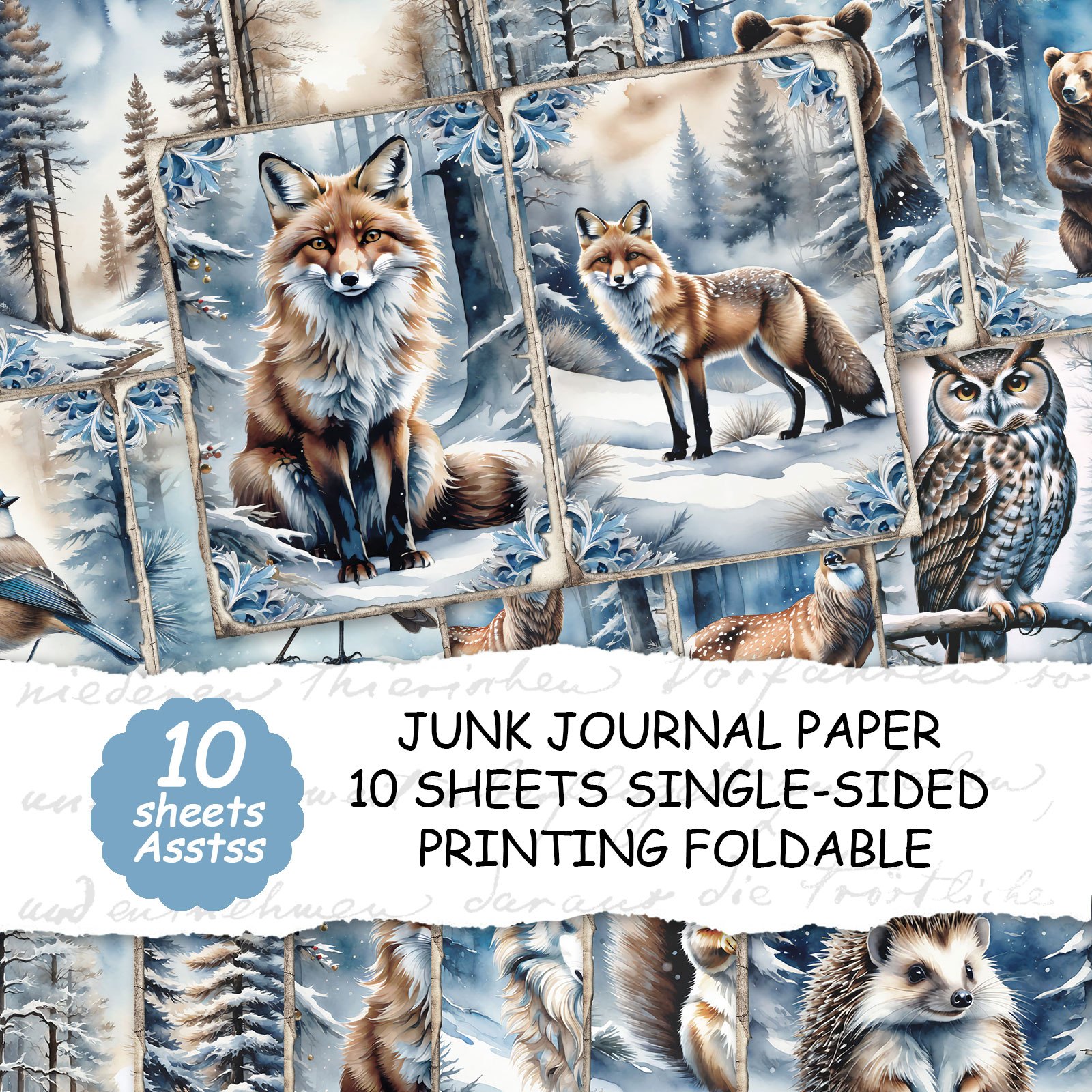 TEMU 10 feuilles de papier A4, style animaux des neiges, de neige, couverture de , journal de , journal de , article avec papier décoratif, papier de