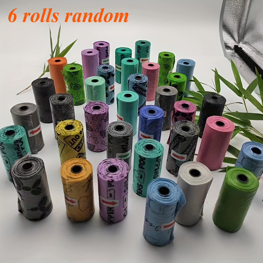 Image of 6 Rolls Random Style Anti-leak Dog Poop Bags, Suitable For Outdoor Walking, Pet Stool Bag, Suitable For Small And Large Pets Rabbit Cleaning Stool Bag, Wholesale Cartoon Random