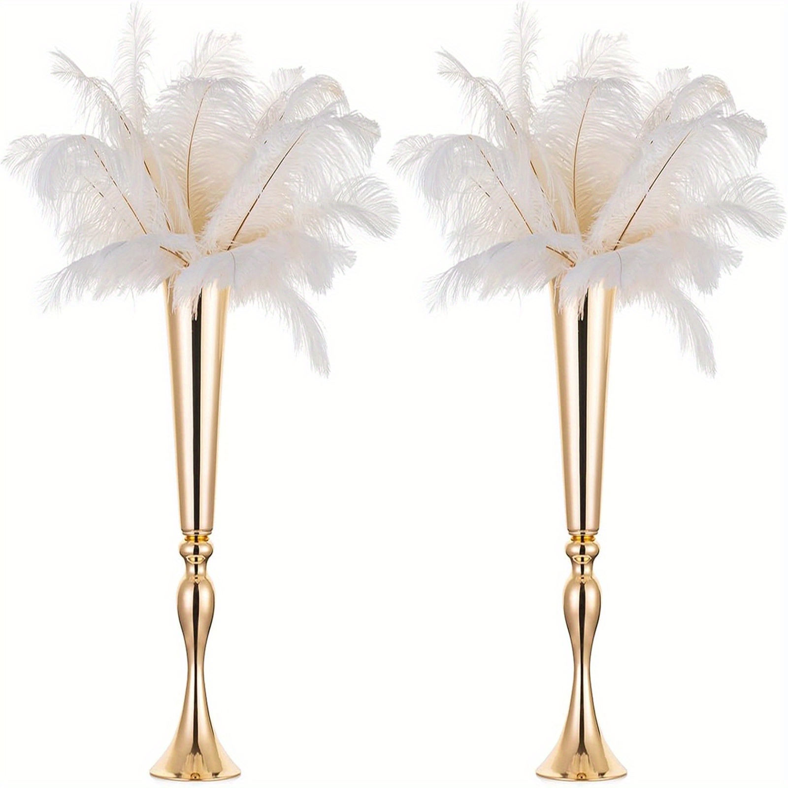 Image of Set Of 2 Golden Metal Trumpet Vases For Wedding And Birthday Centerpieces, Iron Tabletop Floral Arrangement Stands, No Electricity Needed, Perfect For Christmas, Anniversary, And Party Decorations
