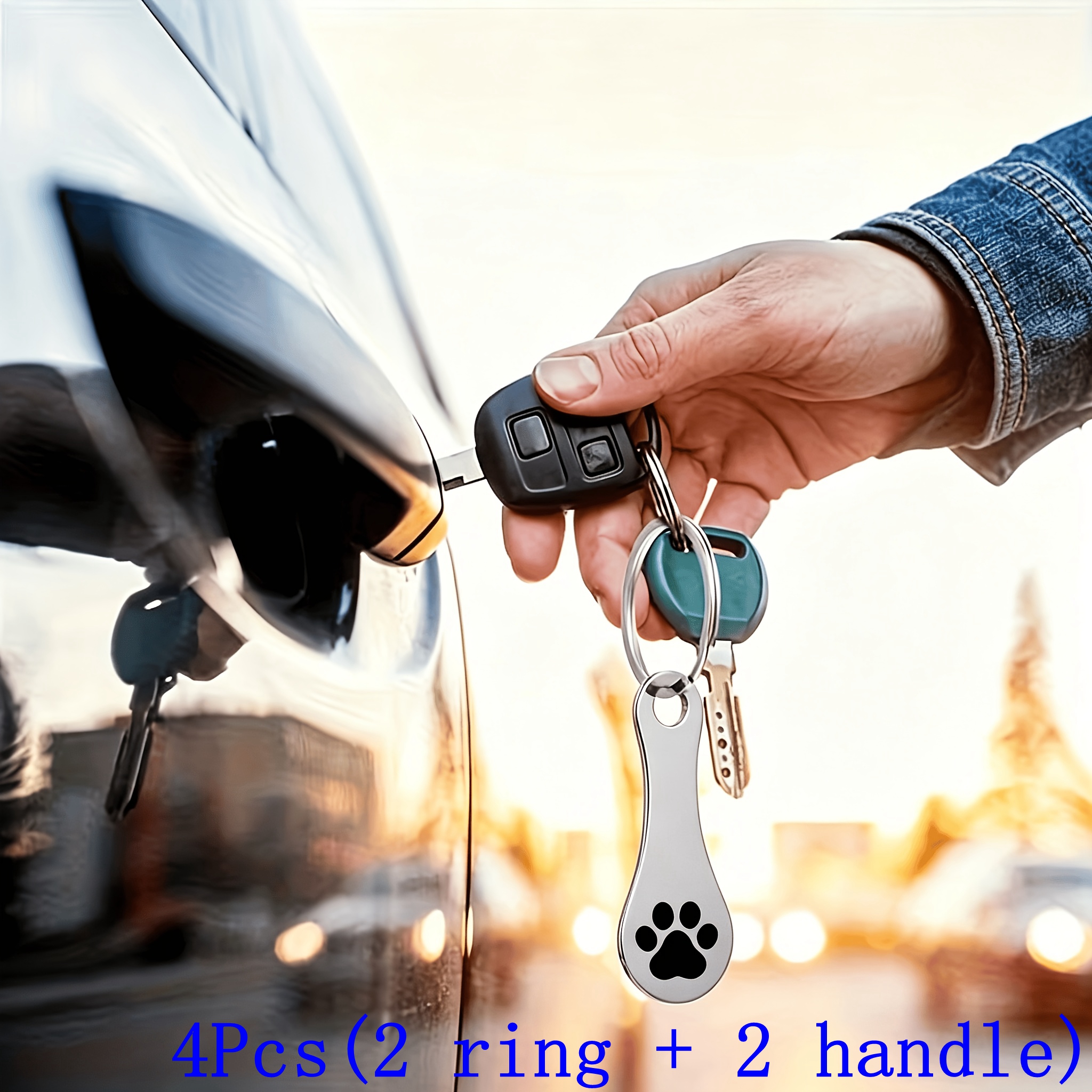 TEMU 4pcs A Set Quarter Keychain Holder For Supermarket Cat Paw Cart Tokens Keychain | Shopping Cart Key - Stainless Steel Key Ring With Coin