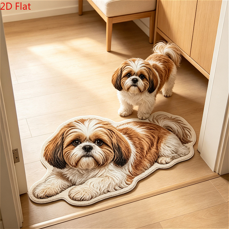 TEMU Velvet 900g 9mm 2d Flat Realistic Puppy Pattern Entrance Door Anti-slip Mat Bedroom Bedside Plush Carpet Pet Lovers Window Sill Dressing Table