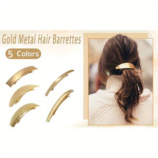 ded pack of 5 women hair clips metal hair pins   large hair barrettes french clip barrettes for women lady( golden), hair styling, hair accessories,  , vintage hair clips,   metal, durable hairpins, decorative clips,  , bridal hair clips Product details 0